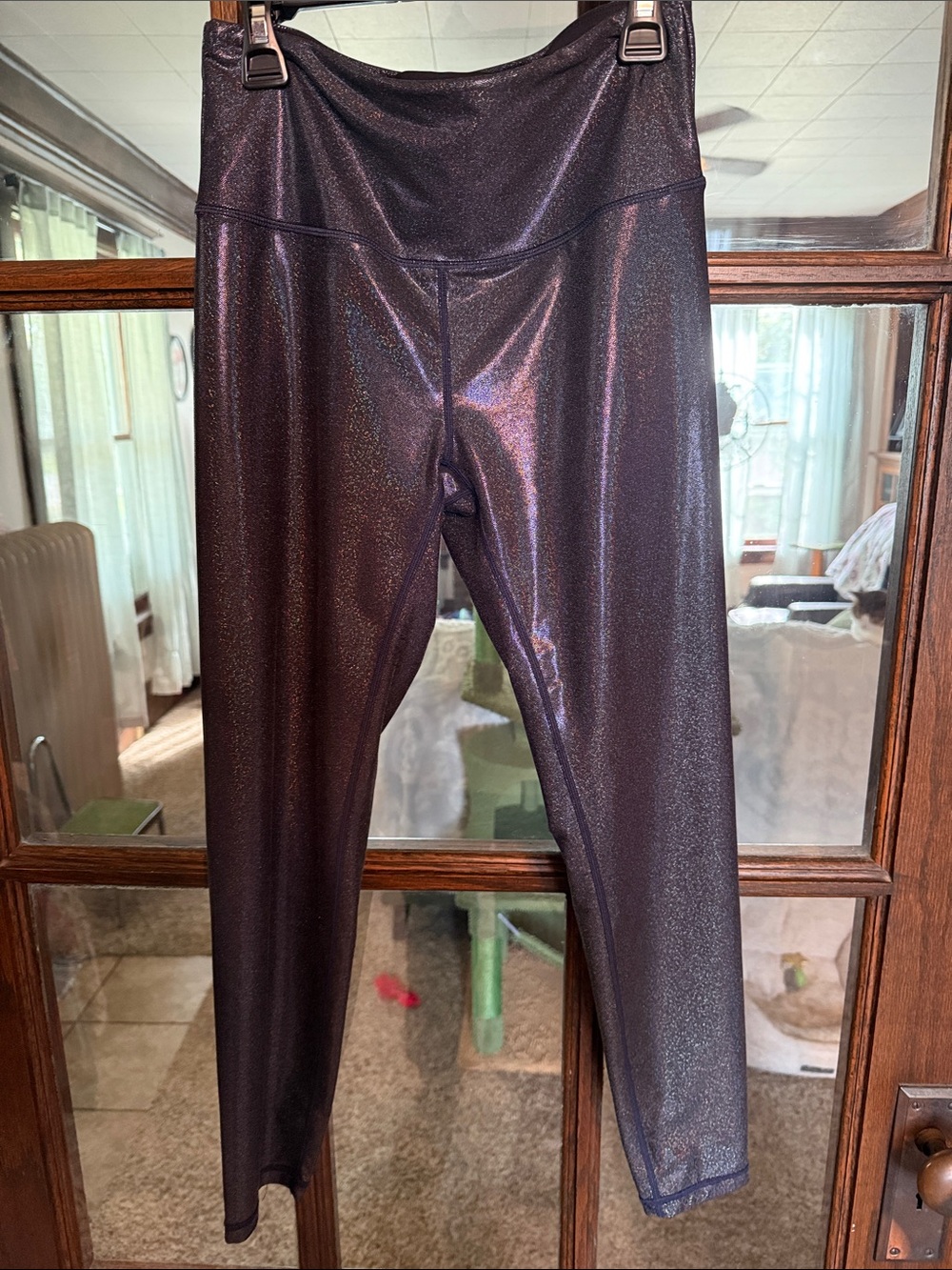 Zyia Active Dark Purple Metallic Shimmer High Rise Leggings 6-8 Ankle Length